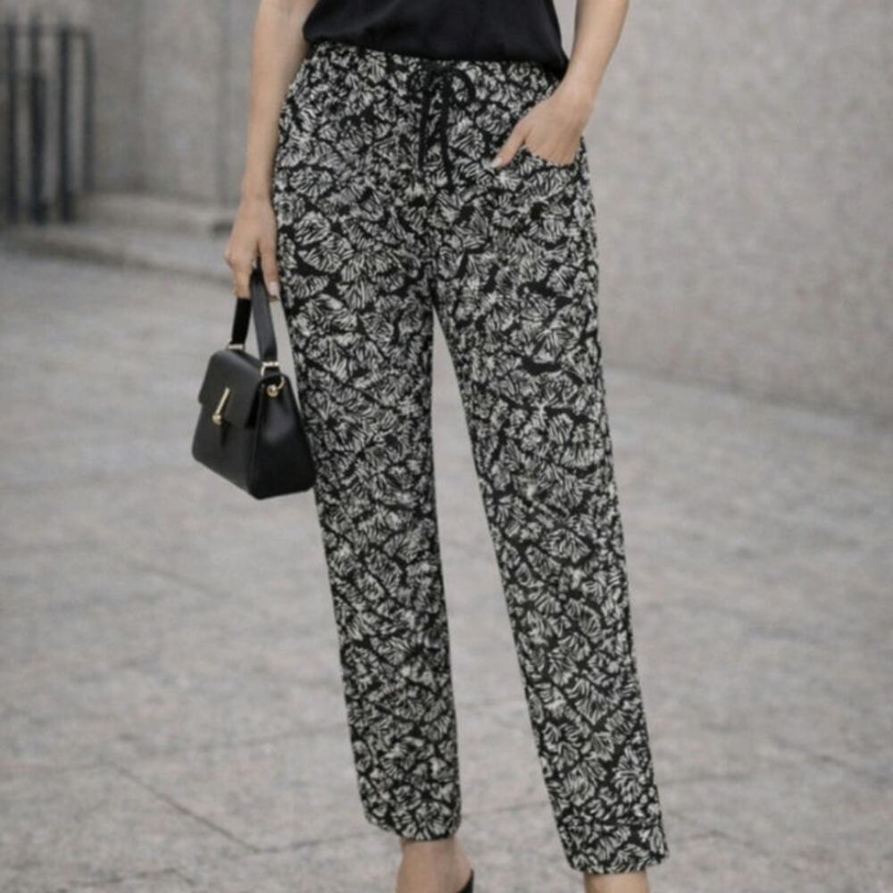 People Tree Pants Women's Size 10 Organic Cotton Casual Black White Pockets